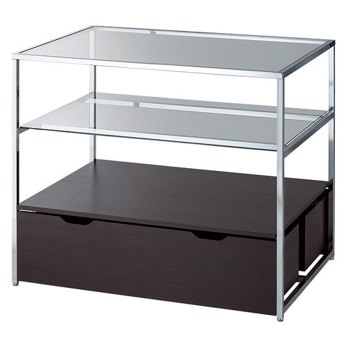 店舗用品店舗什器3段テーブルトロッコ付きクローム脚ダークブラウンの商品画像