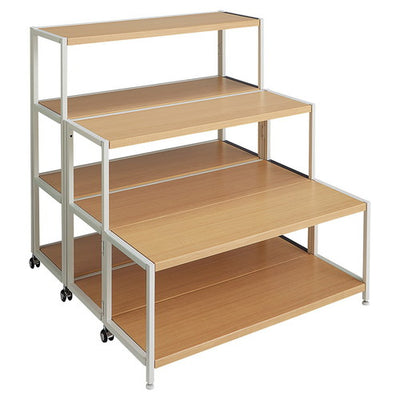 店舗用品店舗什器ひな段シェルフホワイト脚エクリュ追加棚の商品画像