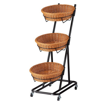 店舗用品演出用品PP製バスケット付き3段スタンド丸型ブラウンの商品画像