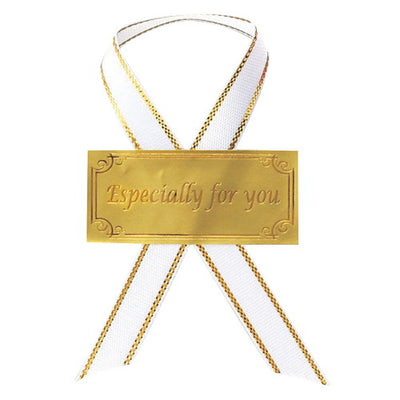 店舗用品ラッピング用品リボン付きシール強粘着タイプフォーユーホワイトの商品画像