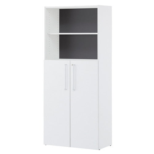 店舗用品店舗運営用品木製シェルフ扉付きハイタイプロー扉付き扉ホワイトの商品画像