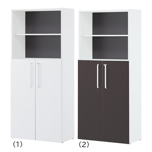 (店舗運営用品) (事務機器) (収納家具・収納ケース) kp38-801-63-2 木製シェルフ 扉付き ハイタイプ ロー扉付き 扉 グレー