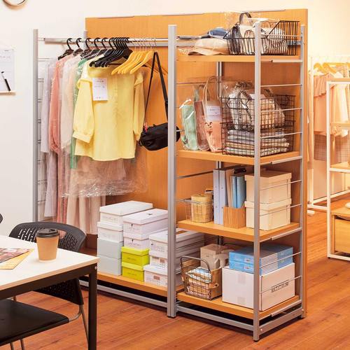 (店舗運営用品) (事務機器) (収納家具・収納ケース) kp38-801-72-3 間仕切りラック ミラー付き ナチュラル W120cm ハンガータイプ