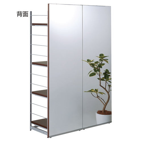 (店舗運営用品) (事務機器) (収納家具・収納ケース) kp38-801-73-2 間仕切りラック ミラー付き ブラウン W60cm 棚4段タイプ