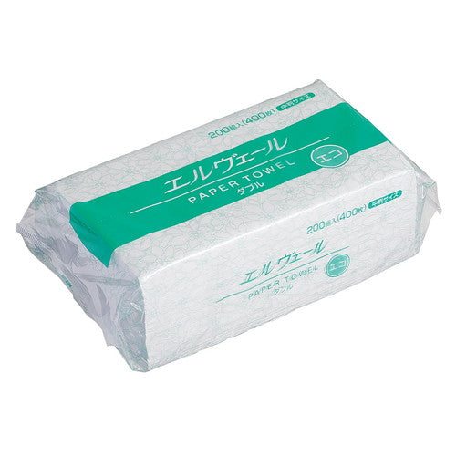 店舗用品店舗運営用品ペーパータオルエルヴェールエコダブル中判の商品画像