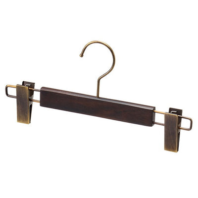 店舗用品ディスプレイ用品木製ハンガーアンティークブラウンボトムハンガー外型クリップ付きの商品画像