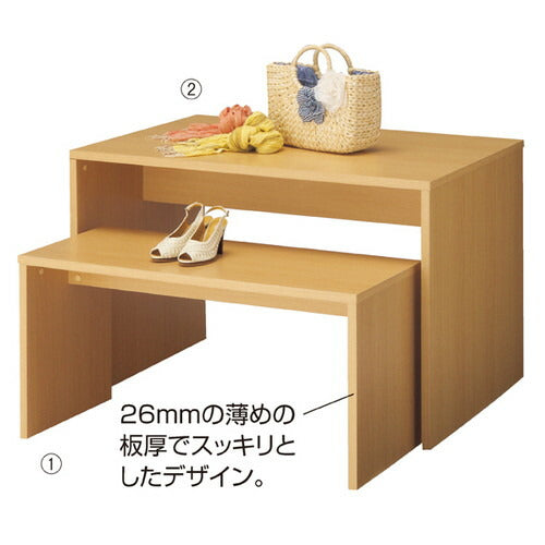 店舗用品店舗什器木製コの字型ネストテーブルエクリュW120×D80×H80cmの商品画像