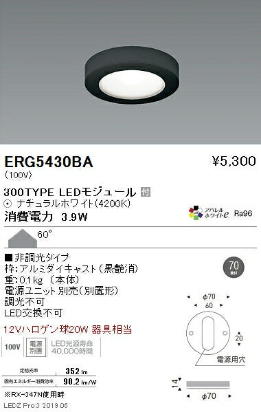 遠藤照明什器/生鮮食品用照明薄型ミニダウンライトΦ70直付黒300TYPE