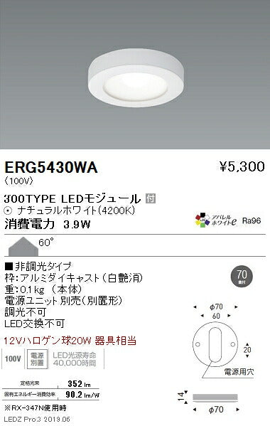 遠藤照明什器/生鮮食品用照明薄型ミニダウンライトΦ70直付白300TYPE