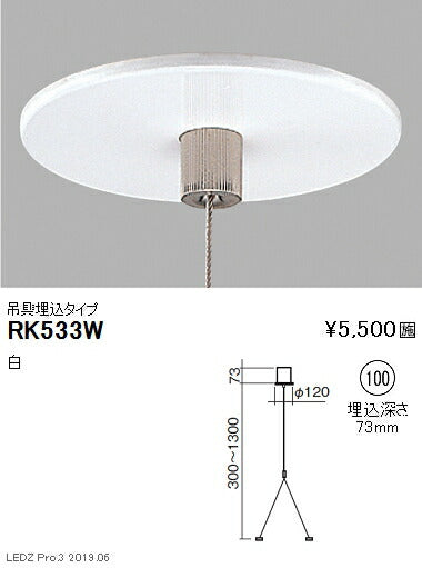 遠藤照明施設照明デザインベースライトオプション吊具埋込タイプΦ100RK-533W