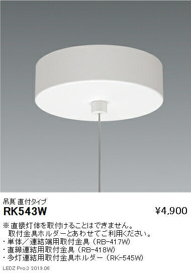 遠藤照明施設照明デザインベースライトオプション吊具直付タイプRK-543W