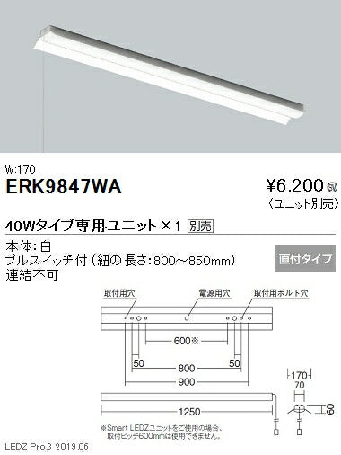 遠藤照明施設照明LEDベースライト本体直付反射笠付形プルスイッチ付40WタイプERK9847WA※ユニット別売