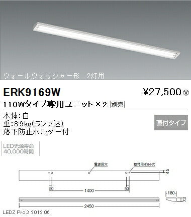 遠藤照明施設照明ウォールウォッシャーライトライト本体110Wタイプ直付施設照明ウォールウォッシャー形2灯用ERK9169W※ユニット別売