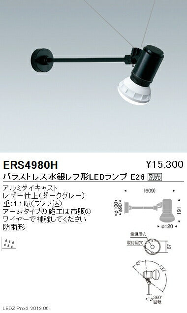 遠藤照明アウトドアライトアウトドアスポットライト(看板灯)本体アームタイプダークグレーバラストレス水銀レフ形LEDランプTYPEERS4980H※ランプ別売