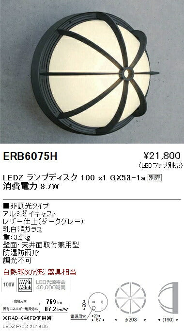遠藤照明アウトドアライトブラケット本体ダークグレーDisk100ERB6075H※ランプ別売