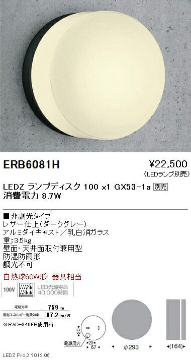 遠藤照明アウトドアライトブラケット本体ダークグレーDisk100ERB6081H※ランプ別売