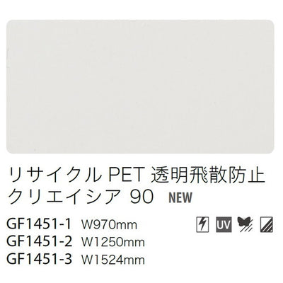 サンゲツガラスフィルムリサイクルPET透明飛散防止フィルムリサイクルPET透明飛散防止クリエイシア90GF1451-3152.4cm巾の商品画像