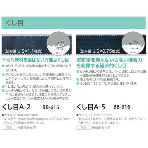 サンゲツ 接着剤用品 床用 くし目 A-2:BB-615/A-5:BB-616 ケース単位(5枚入)
