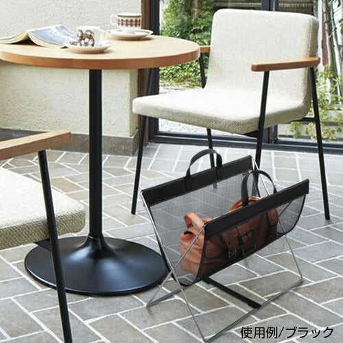 サイドワゴン/手荷物収納かご セルフワゴン持手付メッシュ×レザー調 茶 60357-02