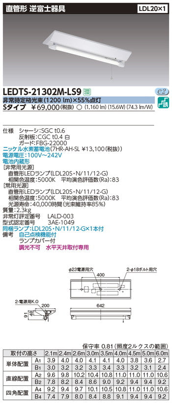 東芝非常用照明器具LEDTS-21302M-LS9LDL20×1非常灯電池内蔵富士形