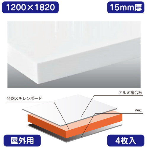 屋外用(アルミ複合板貼り) カルプボード 4枚入 Wチャンネル 白 1200×1820×15の商品画像