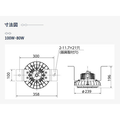 【岩崎電気】【高天井照明】【高天井led】EHTS10025W/NSAN9 高天井用照明 耐振耐衝撃形 レディオック ハイベイ シータ 100W 水銀ランプ400W相当 クラス1500 広角