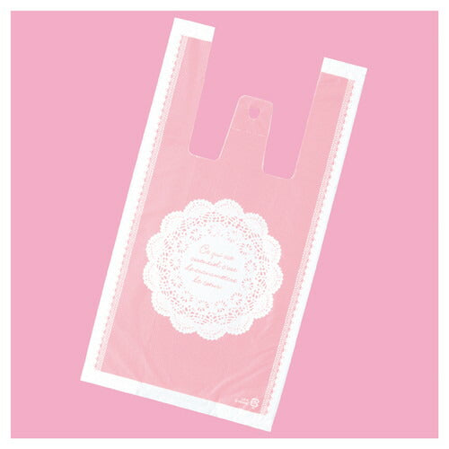 店舗用品ラッピング用品レジ袋レースピンク24×45[31]×横マチ14cmの商品画像