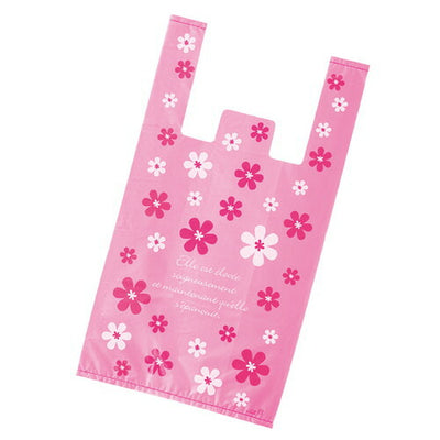 店舗用品ラッピング用品レジ袋ピンクフラワー18×35[23]×横マチ10cmの商品画像