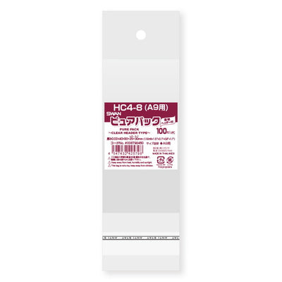 店舗用品ラッピング用品OPP透明袋クリアヘッダー付き4×8(A9用)cm【100枚】の商品画像