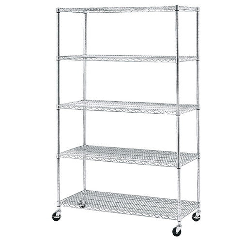 店舗用品シリーズ什器ワイヤーラックD45cmキャスター付きH189cm5段W121.2cmの商品画像