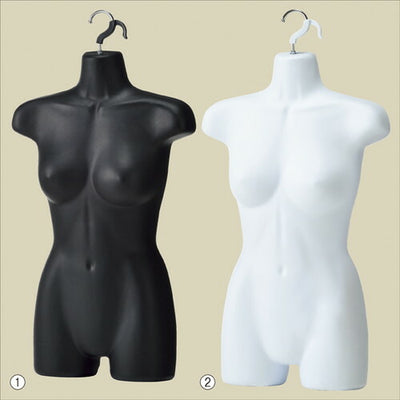 店舗用品ディスプレイ用品婦人前面ハーフトルソー(つや消しタイプ)腕無し黒の商品画像