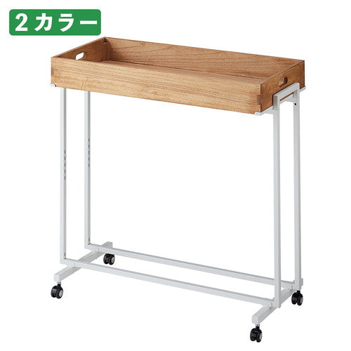 店舗用品店舗什器木製トレー付きワゴンホワイトナチュラルの商品画像