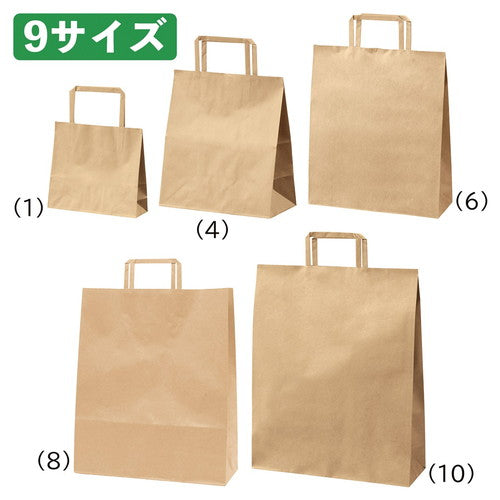 持ち手付き紙袋 平ひも ローコストタイプ 茶無地 300枚 20×9×24cm (300枚) kp38-800-86-13
