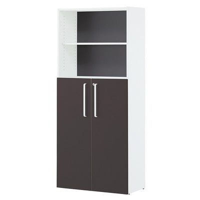 店舗用品店舗運営用品木製シェルフ扉付きハイタイプロー扉付き扉グレーの商品画像