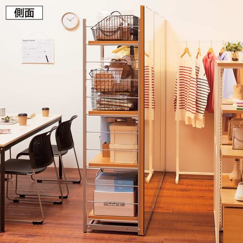 (店舗運営用品) (事務機器) (収納家具・収納ケース) kp38-801-71-2 間仕切りラック ミラー付き ホワイト W60cm 棚4段タイプ