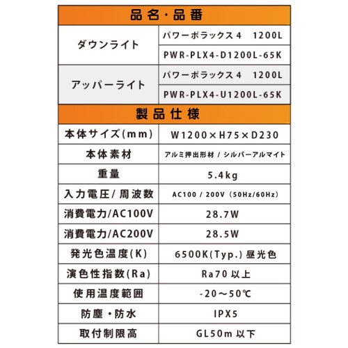 【パワーポラックス4】【W1200 昼光色】【ダウンライト】【三和サインワークス】【H3000看板クラス】PWR-PLX4-D1200L-65K 大型サイン用LED照明 パワーポラックス4