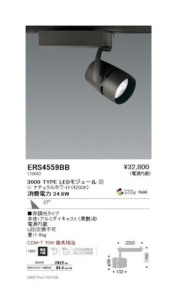遠藤照明スポットライト広角配光黒3000TYPE非調光