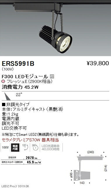 遠藤照明什器/生鮮食品用照明FreshDeliシリーズスポットライト中角配光(22°)黒F300
