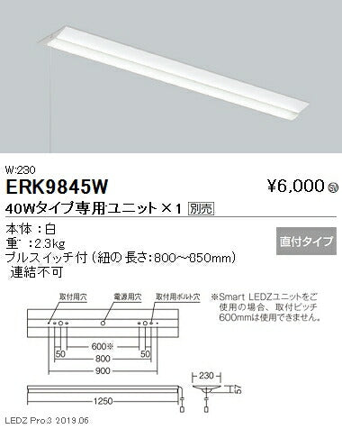 遠藤照明施設照明LEDベースライト本体直付逆富士形プルスイッチ付40WタイプW:230ERK9845W※ユニット別売