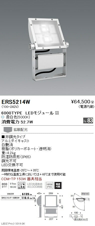 遠藤照明アウトドアライト軽量コンパクトスポットライト(看板灯)本体拡散配光白艶消6000TYPE