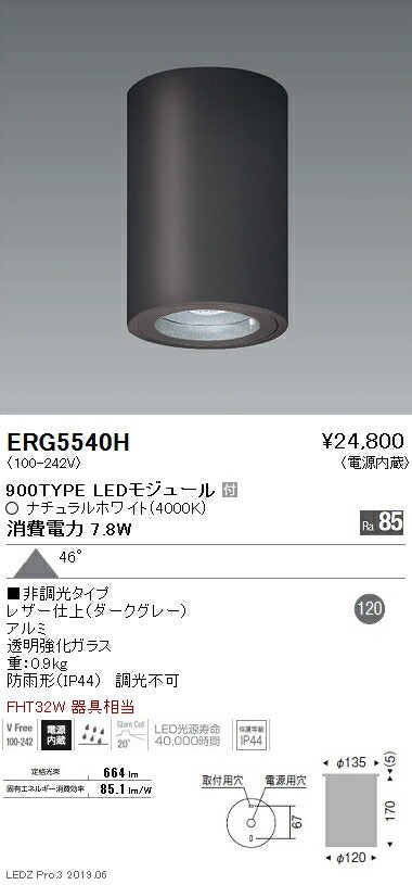 遠藤照明アウトドアライト軒下用シーリングダウンライト超広角配光ダークグレー900TYPE