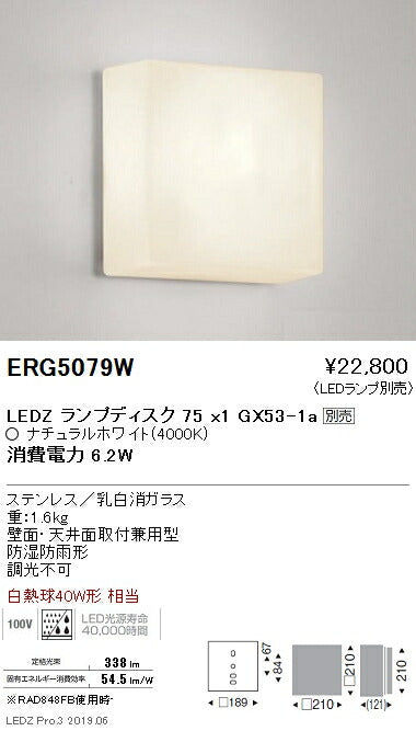 遠藤照明アウトドアライトブラケット本体Disk75ERG5079W※ランプ別売