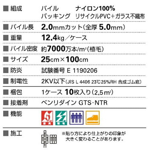 サンゲツ カーペットタイルDT FLOTEX フロテックス 25×100cm DT-1200【1枚単位】| カーペットと硬質素材の長所を併せ持つ機能性に優れた繊維系床材
