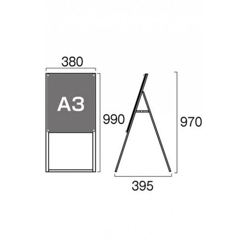 ポスター用スタンド看板 A3縦ハイ片面ブラック PSSK-A3THKB
