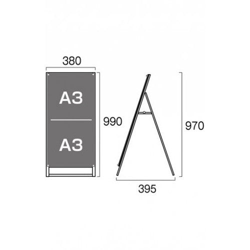 ポスター用スタンド看板マグネジ A3縦縦片面ブラック PSSKMN-A3TTKB