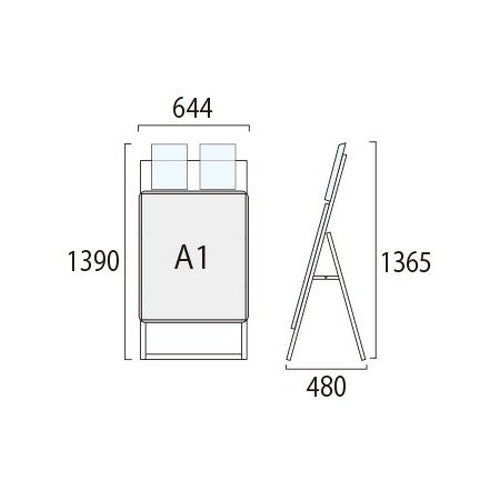 ポスターグリップスタンド看板カタログケース付(屋外用) A1片面ブラック PGSKK-A1KB-G