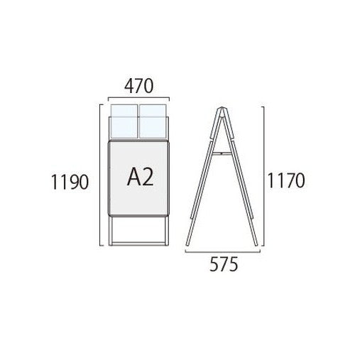 ポスターグリップスタンド看板カタログケース付(屋外用) A2両面ブラック PGSKK-A2RB-G