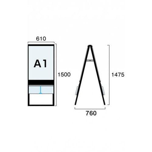 ブラックカタログケーススタンド看板 Uタイプ A1両面 BKCSKU-A1R