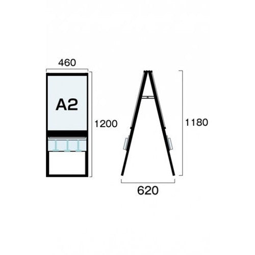 ブラックパンフレットケーススタンド看板 Uタイプ A2両面 BPCSKU-A2R