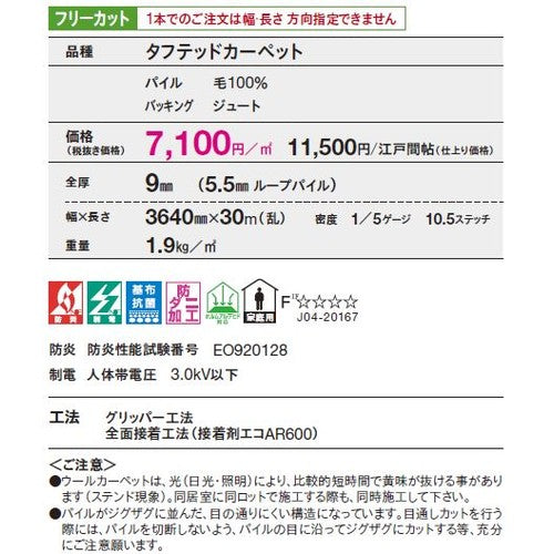 東リ ロールカーペット バーバークラフト フリーカット